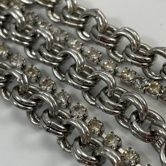 White House Black Market Silver Tone Multi Layer Chain Rhinestone Necklace - Picture 7 of 9